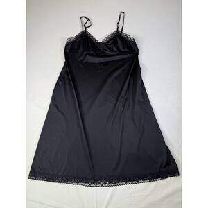 Vanity Fair Women's Size 38 Lace Trim Satin Slip Dress Black Lingerie Nightie